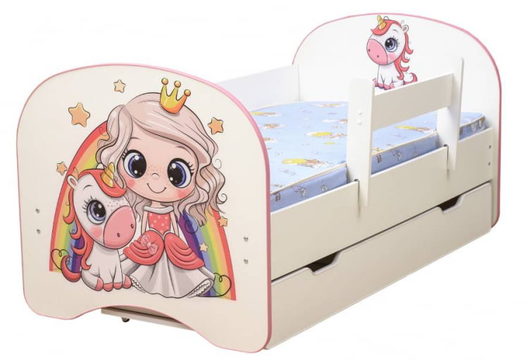 Кровать детская с фотопечатью с 1 ящиком 800*1600 Принцесса_0