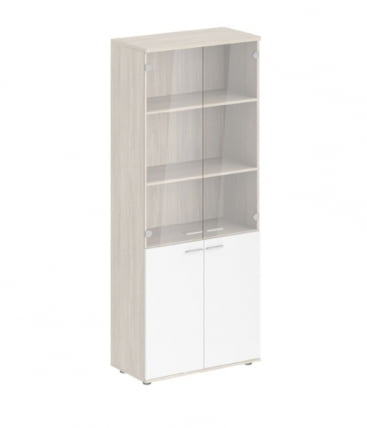 Шкаф высокий четырехдверный со стеклом Сигма СГ.801.ОЛ.ВХ.ГЛ Дуб светлый Белый / Sigma SG.801.OL.WH.GL_0