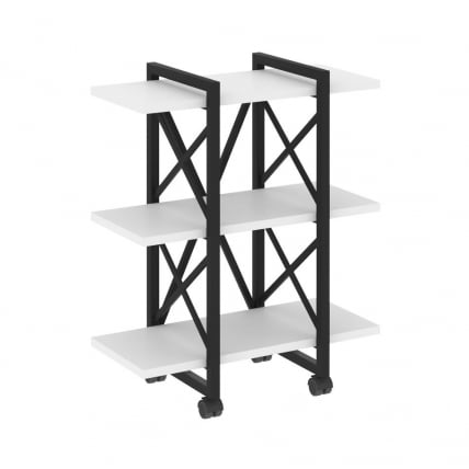 Стеллаж на колесных опорах - 3 полки ЛОФТ  ВР.Л-МСТ.К-3.4В Металл черный Белый Бриллиант / LOFT VR.L-MST.K-3.4V_0
