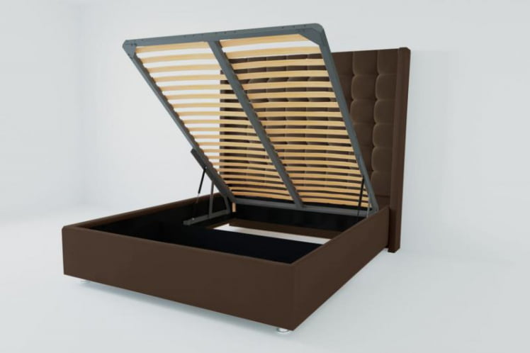 Мягкая интерьерная кровать &куот;Венеция Люкс&куот; с подъемным механизмом Материал фасада: Искусственная кожа; Спальное место: 2000х2000 мм; Цвет фасада: Коричневый; Цвет корпуса: Коричневый / "Венеция Люкс"_0