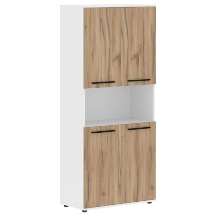 Шкаф с двумя комплектами глухих малых дверей ЕДИС ЕХCС 85.4 Дуб Денвер светлый Черный Белый / EDIS EHCS_0