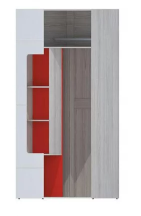 Шкаф угловой с полками Палермо Юниор 08 Белый глянец Ясень шимо светлый Красный_3