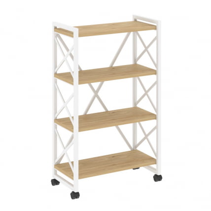 Стеллаж на колесных опорах - 4 полки ЛОФТ  ВР.Л-МСТ.К-4.8 Металл белый Тиквуд светлый / LOFT VR.L-MST.K-4.8_0