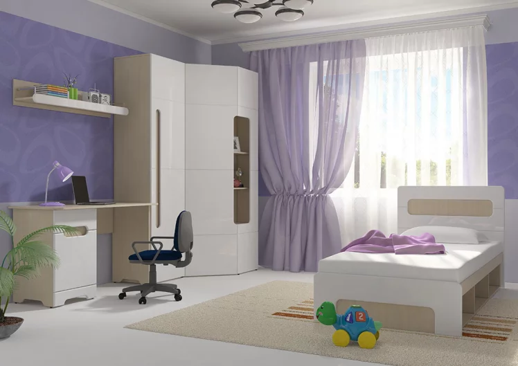 Кровать 0,9 с подъемным механизмом Палермо Юниор 01 Ясень шимо светлый Белый глянец_6