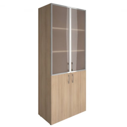 Шкаф книжный со стеклом в раме Лакобел без топа ЙАЛТА ЛТ-СТ 1.2Р блаcк Снежная Патина / Lacobel YALTA LT-ST 1.2R black_0