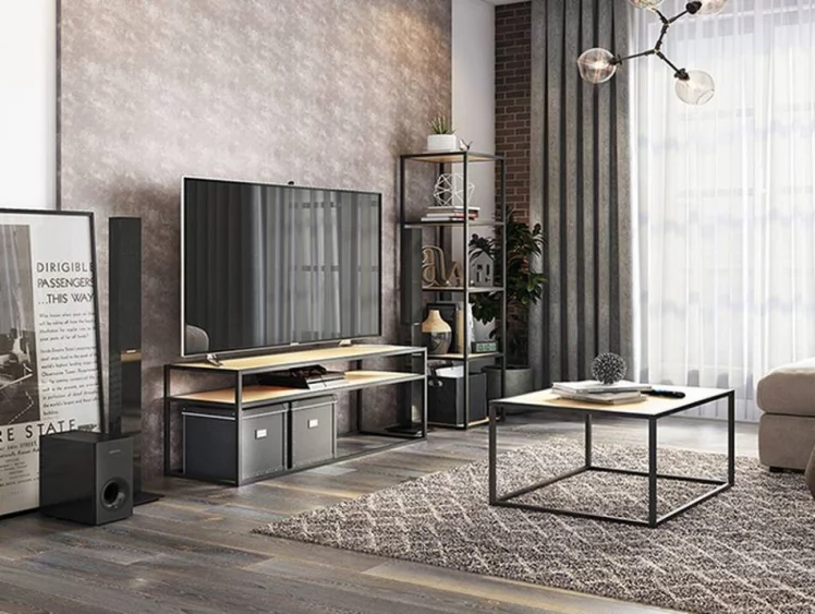 Стол журнальный Лофт ЛМН-08 Черный муар-дуб сонома / LMN-08_2