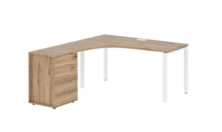 Стол эргономичный с тумбой левый ЕДИС ЕУCЕТ 1518 Л Дуб Денвер светлый Белый / EDIS EUCET L_0