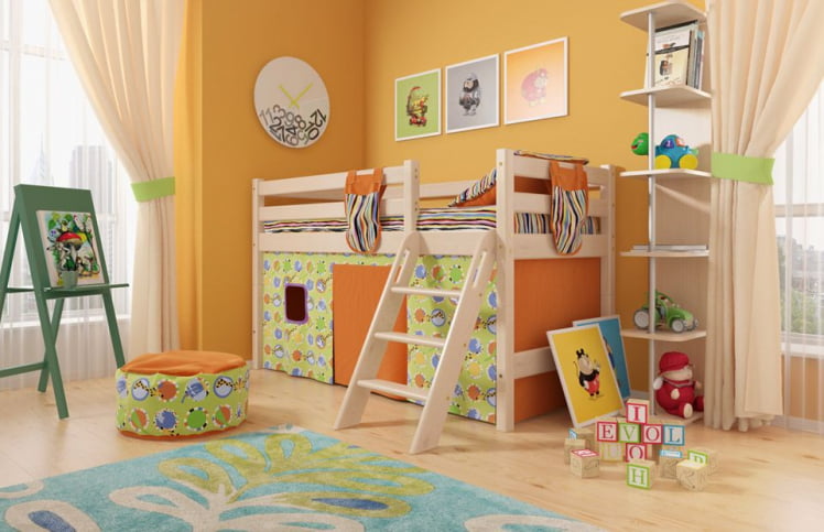 Низкая кровать Соня Вариант 12 с наклонной лестницей_0