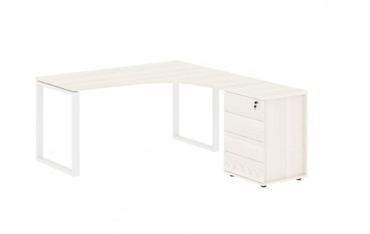 Стол эргономичный с тумбой правый ЕДИС ЕКCЕТ 1518 Р Ясень Траун Белый / EDIS EQCET R_0