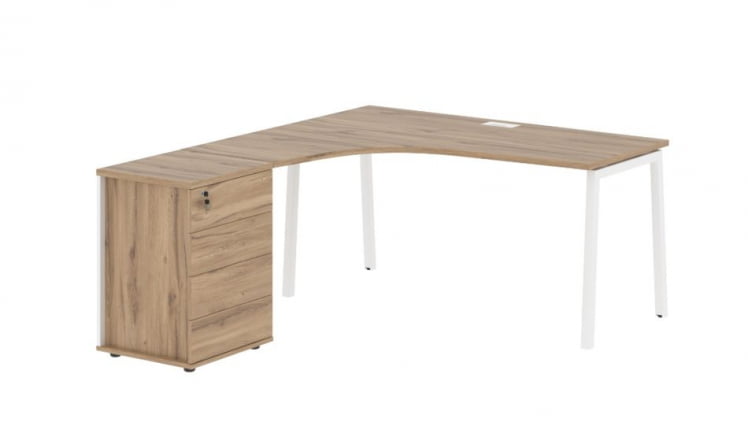 Стол эргономичный с тумбой (левый) ЕДИС ЕЛCЕТ 1518 Л Дуб Денвер светлый Белый / EDIS ELCET L_0