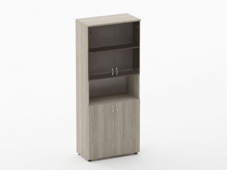 Шкаф высокий со стеклом и нишей Твин 16.16.161 Дуб Сантана светлый / Twin_0