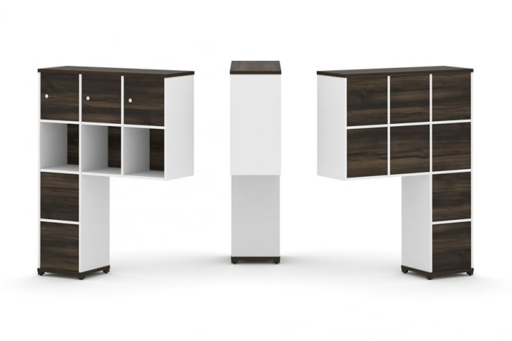 Надставка на стол высокая односторонняя + задняя стенка (8 шт.) + блок с 2-мя ящиками (2 шт.) + распашной фасад (3 шт.) CОНCЕПТ CН.ОНВ-006 Дуб Мали Белый бриллиант Черный  металл / CONCEPT CN.ONV-006_0