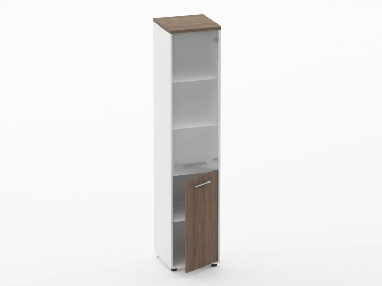 Шкаф 4 узкий верх стеклянная дверь, низ закрытый Дека 10.19.17Пр Дуб Верцаска/Белый / Deka_1
