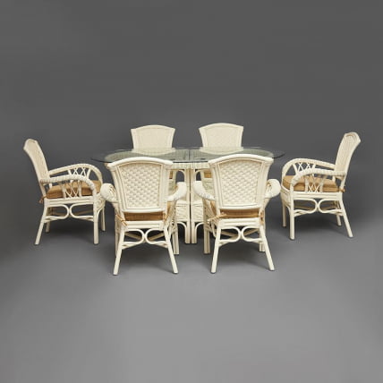 Комплект обеденный АНДРЕА ГРАНД (стол со стеклом+6 кресел+ подушки) ТCХ Вхите (белый), Ткань рубчик, цвет кремовый / ANDREA GRAND TCH White_20