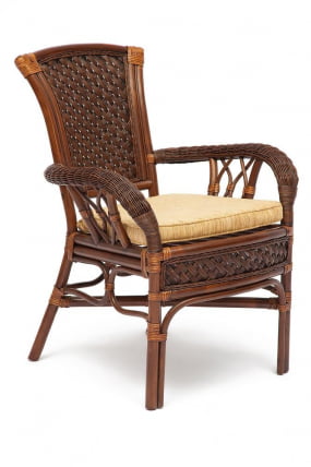 Комплект обеденный АНДРЕА ( стол со стеклом + 4 кресла + подушки) Пекан Вашед (античн. орех), Ткань рубчик, цвет кремовый / ANDREA Pecan Washed_1