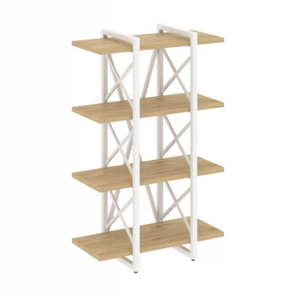 Стеллаж на регулируемых опорах - 4 полки ЛОФТ ВР.Л-МСТ.О-4.4В Металл белый Тиквуд светлый / LOFT VR.L-MST.O-4.4V_0