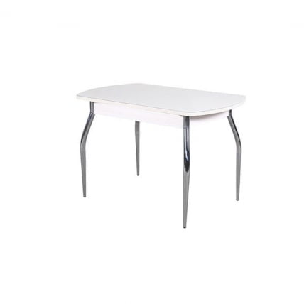 Стол раздвижной 1,45 Грация, СТЕКЛО, опоры изогнутые ХРОМ, Дуб беленый/Ваниль_0