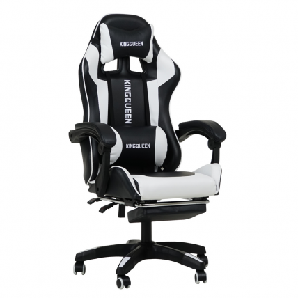 Кресло 1206 КИНГКУЕЕН цвет черный/белый с массажем 1206-блаcк-вхите-масс / KINGQUEEN 1206-black-white-mass_0