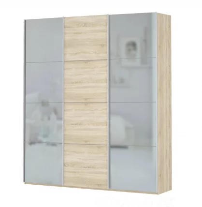 Шкаф-купе трехдверный Прайм 1800 Зеркало/ДСП/Зеркало Дуб сонома_0