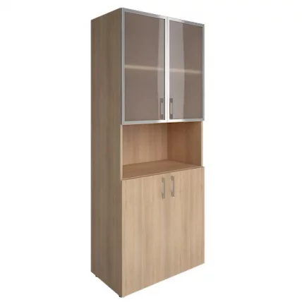 Шкаф книжный со стеклом в раме Лакобел без топа ЙАЛТА ЛТ-СТ 1.4Р вхите Снежная Патина / Lacobel YALTA LT-ST 1.4R white_0