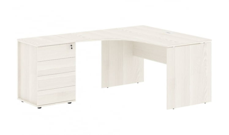 Стол эргономичный с тумбой левый ЕДИС ЕДCЕТ 1318 Л Ясень Траун Белый / EDIS EDCET L_0