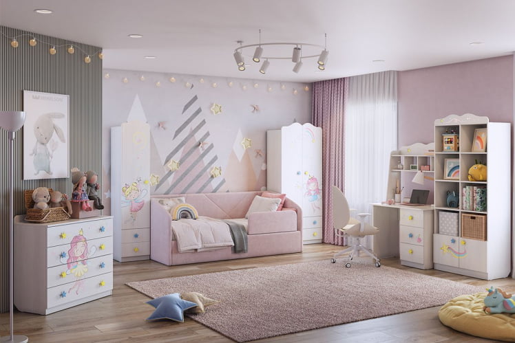 Детский гарнитур Чудо К2 Белый рамух/нежно-розовый (велюр)_0