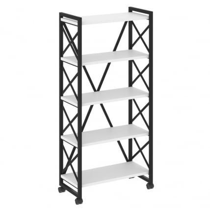 Стеллаж на колесных опорах - 5 полок ЛОФТ ВР.Л-МСТ.К-5.8 Металл черный Белый Бриллиант / LOFT VR.L-MST.K-5.8_0