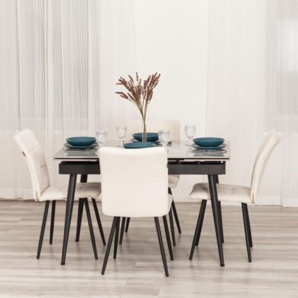 Стул обеденный Бари (2 шт. в упаковке) ЛТ, велюр, молочный/черный, 4, 41х55х89 см / Bari LT,_2