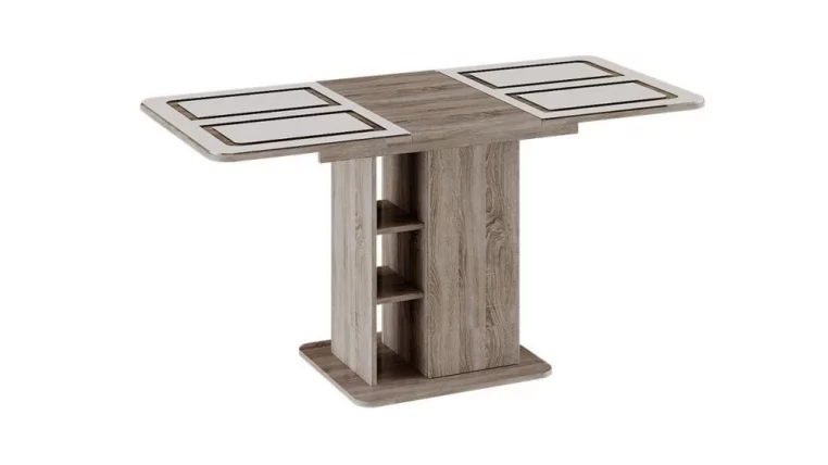 Стол обеденный Мюнхен тип 1 Дуб Сонома трюфель/Стекло бежевое с рисунком_2