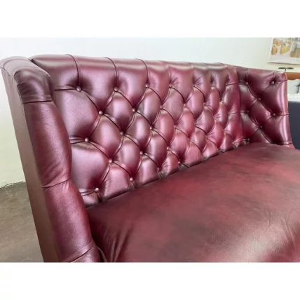 Диван двойной Амати стеганый в натуральной коже Бордовый_1