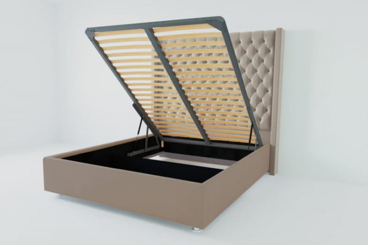 Мягкая интерьерная кровать &куот;Версаль Люкс&куот; с подъемным механизмом Материал фасада: Велюр; Спальное место: 800х2000 мм; Цвет фасада: Серый; Цвет корпуса: Серый / "Версаль Люкс"_0