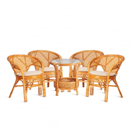 Комплект ПЕЛАНГИ 02/15 ( стол со стеклом + 4 кресла ) [с подушками] ротанг, кресло 65х65х77см, стол диаметр 64х61см, Хоней (мед) / PELANGI Honey_0