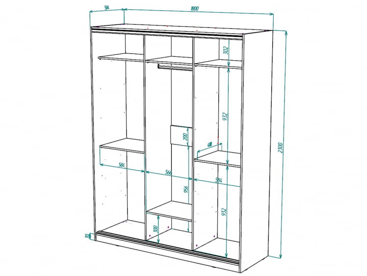 Шкаф-купе 2-х дверный Виктория 1800х584х2300, Белый 18ДЗЗЗДЗЗЗ-ШШПП-Б 310-744_1
