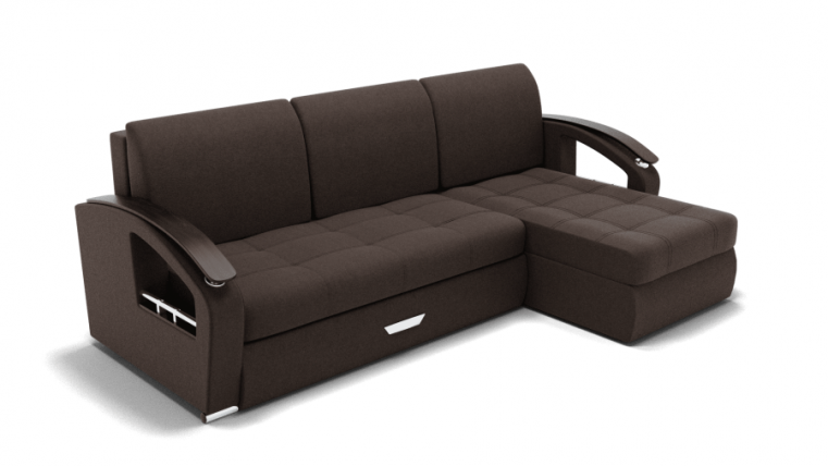 Диван Дубай-1 с оттоманкой угол левый/правый (ЗР) Цвет фасада: Коричневый; Тип: Левый/правый; Материал фасада: Металл/Велюр_0