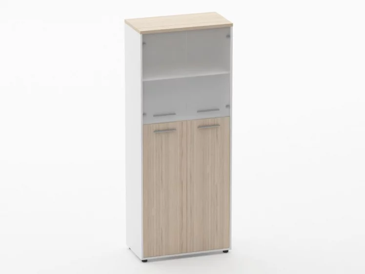 Шкаф 4 широкий верх стеклянные двери, низ закрытый Дека 10.19.191 Туя/Белый / Deka_0