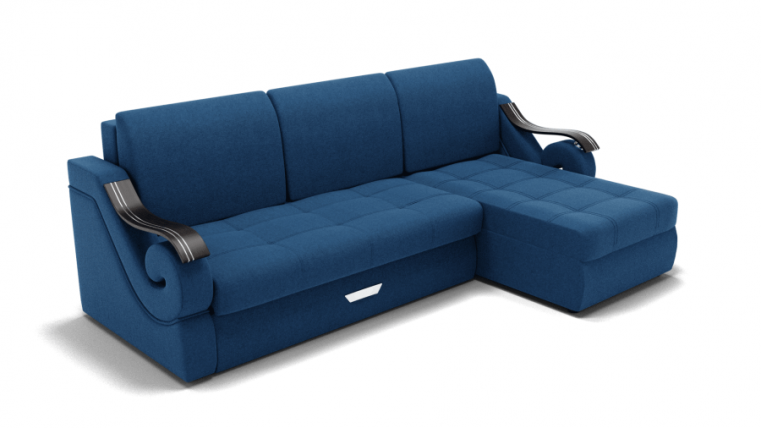 Диван Дубай-2 с оттоманкой угол левый/правый (ЗР) Цвет фасада: Синий; Тип: Левый/правый; Материал фасада: Металл/Велюр_0