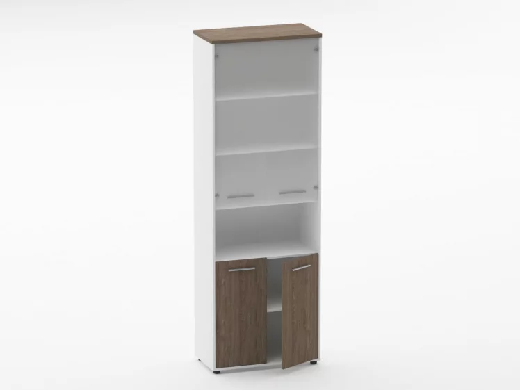 Шкаф 5 широкий верх стеклянная дверь, низ закрытый, с нишей Дека 10.23.181 Дуб Верцаска/Белый / Deka_1