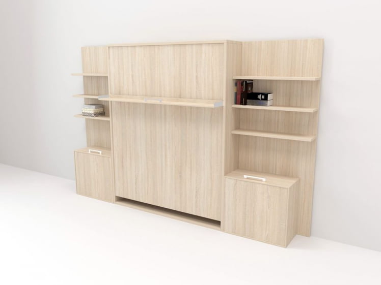 Кровать-трансформер Смарт 1 откидная с полками К 1400 Белая шагрень_0