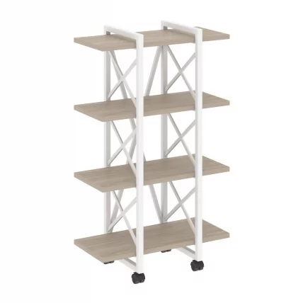 Стеллаж на колесных опорах - 4 полки ЛОФТ  ВР.Л-МСТ.К-4.4В Металл белый Дуб Аттик / LOFT VR.L-MST.K-4.4V_0