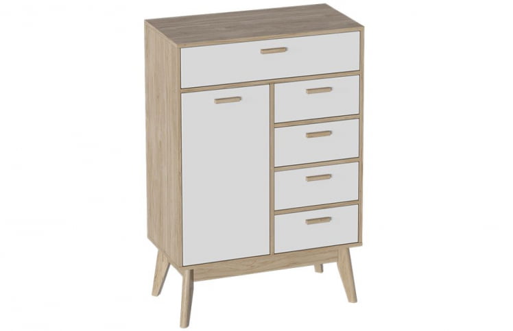 Комод высокий Калгари 03 Дуб натуральный светлый/белый матовый_0