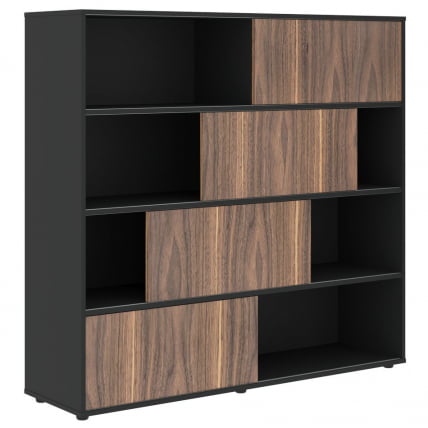 Стеллаж со слайд-дверьми ВЕЛИОН ВЕНЕЕР ВРМCС 1615 Американский орех Яшма черная / VELION VENEER VRMCS_0