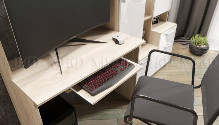 Стол компьютерный №6 ЛДСП Дуб сонома/Белый глянец_1