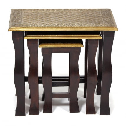 Комплект 3 столика Сеcрет Де Маисон БРАХМА ( мод. НД-009) дерево манго/латунная чеканка, 56х36х50, 41х30х45, 24х24х40 / Secret De Maison BRAHMA mod. ND-009)_3