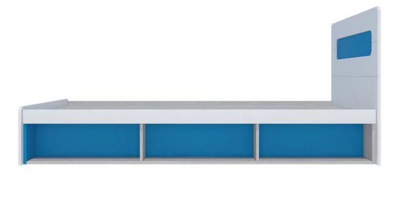 Кровать 0,9 с подъемным механизмом Палермо Юниор 01 Белый глянец Ясень шимо светлый Синий_2