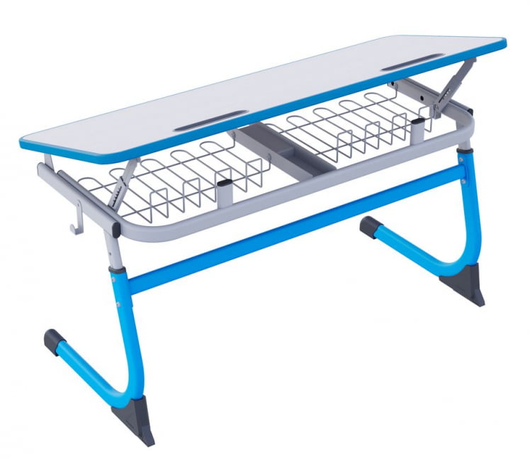 Парта двухместная регулируемая по высоте СМАРТЙ с углом наклона столешницы и антивандальной полиуретановой кромкой (рост 3-5) Серый/Серый / SMARTY_1