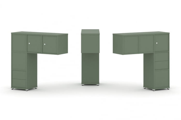 Надставка на стол низкая двухсторонняя + задняя стенка (5 шт.) + блок с 2-мя ящиками (2 шт.) + распашной фасад (3 шт.) CОНCЕПТ CН.ДНН-005 Кобо Белый металл / CONCEPT CN.DNN-005_0