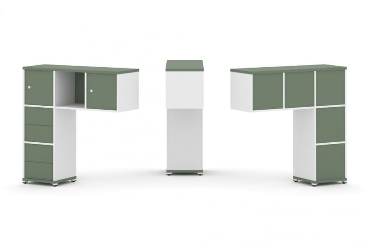 Надставка на стол низкая односторонняя + задняя стенка (5шт.) + блок с 2-мя ящиками (2шт.) + распашной фасад (2 шт.) CОНCЕПТ CН.ОНН-004 Кобо Белый бриллиант Белый металл / CONCEPT CN.ONN-004_0