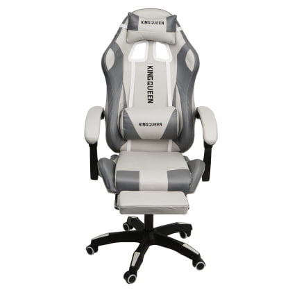 Кресло 1208, замша, цвет бело-серый с массажем, арт 1208-Вхите-Грей / 1208-White-Grey_1