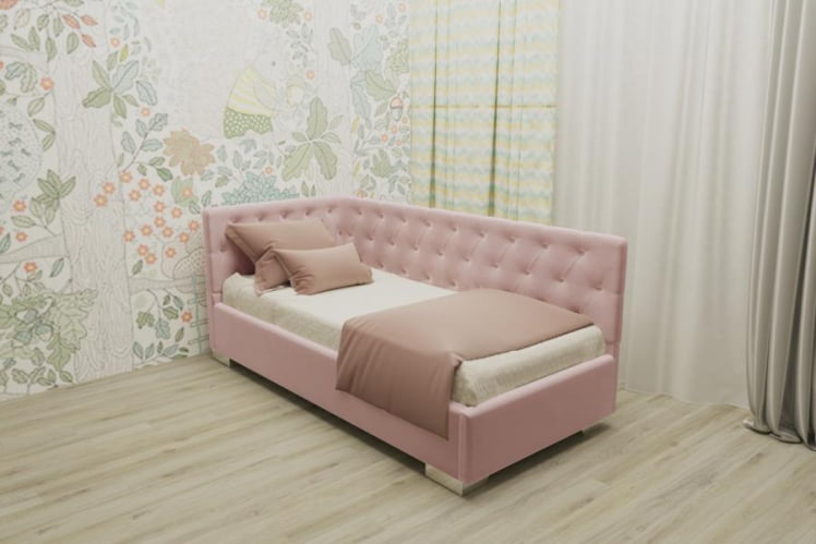 ДЕТСКАЯ МЯГКАЯ ИНТЕРЬЕРНАЯ КРОВАТЬ ВЕРСАЛЬ С ОРТОПЕДИЧЕСКИМ ОСНОВАНИЕМ (БЕРХОУСЕ) Цвет фасада: Бледно розовый; Материал фасада: Металл/Велюр; Спальное место: 900х1900 / (BERHOUSE)_0