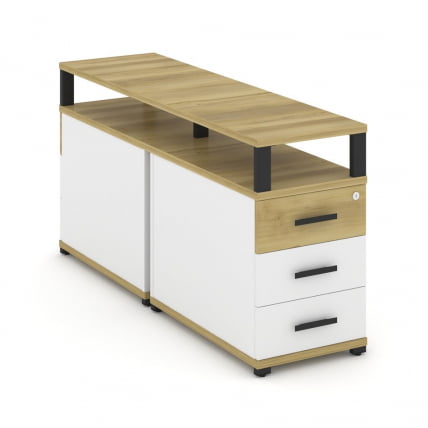 Тумба двухсторонняя опорная приставная с 3-мя ящиками и надставкой CОНCЕПТ CН.ДТГП-001 Б/В Дуб Винченцо Белый бриллиант Черный / CONCEPT CN.DTGP-001 B/W_0